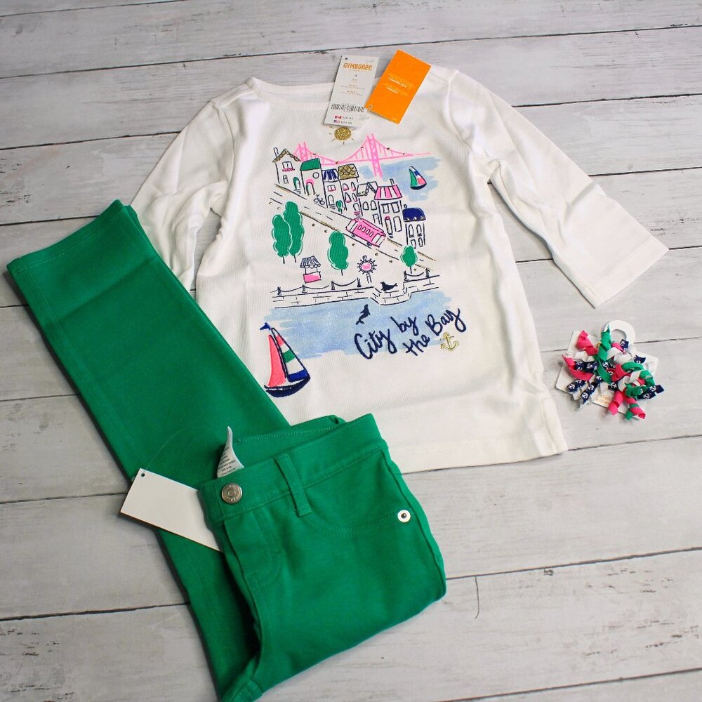 Gymboree Vintage Girl's Top Pants Hair Curly Clips Size 4 Nautical Sailor